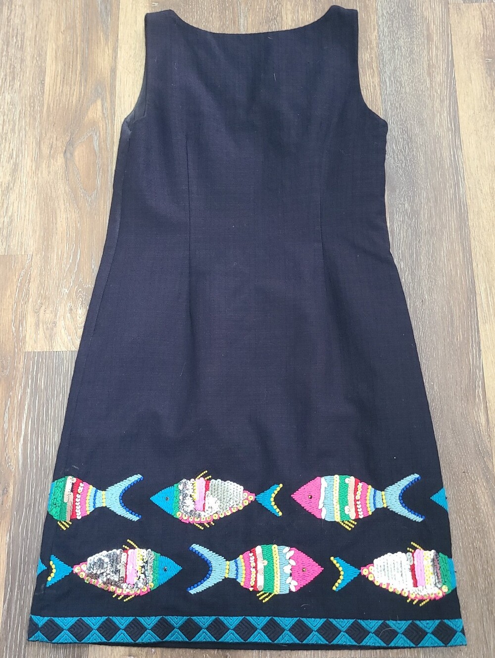 Talbots Sleeveless Fish Embroidered Dress Womens 4 Petite